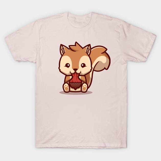 Cute Squirrel Eating Nut Cartoon T-Shirt by Catalyst Labs